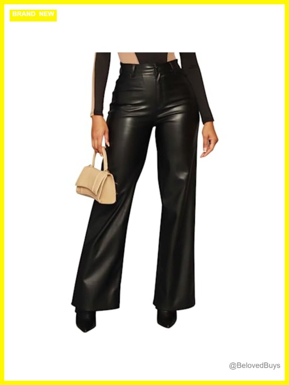 High Waist Faux Leather Pants Straight Leg Jeans Leather Look
